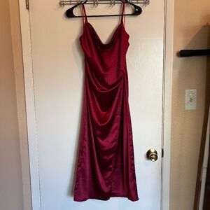 Molly Green Satin Midi Dress in Red Size Small